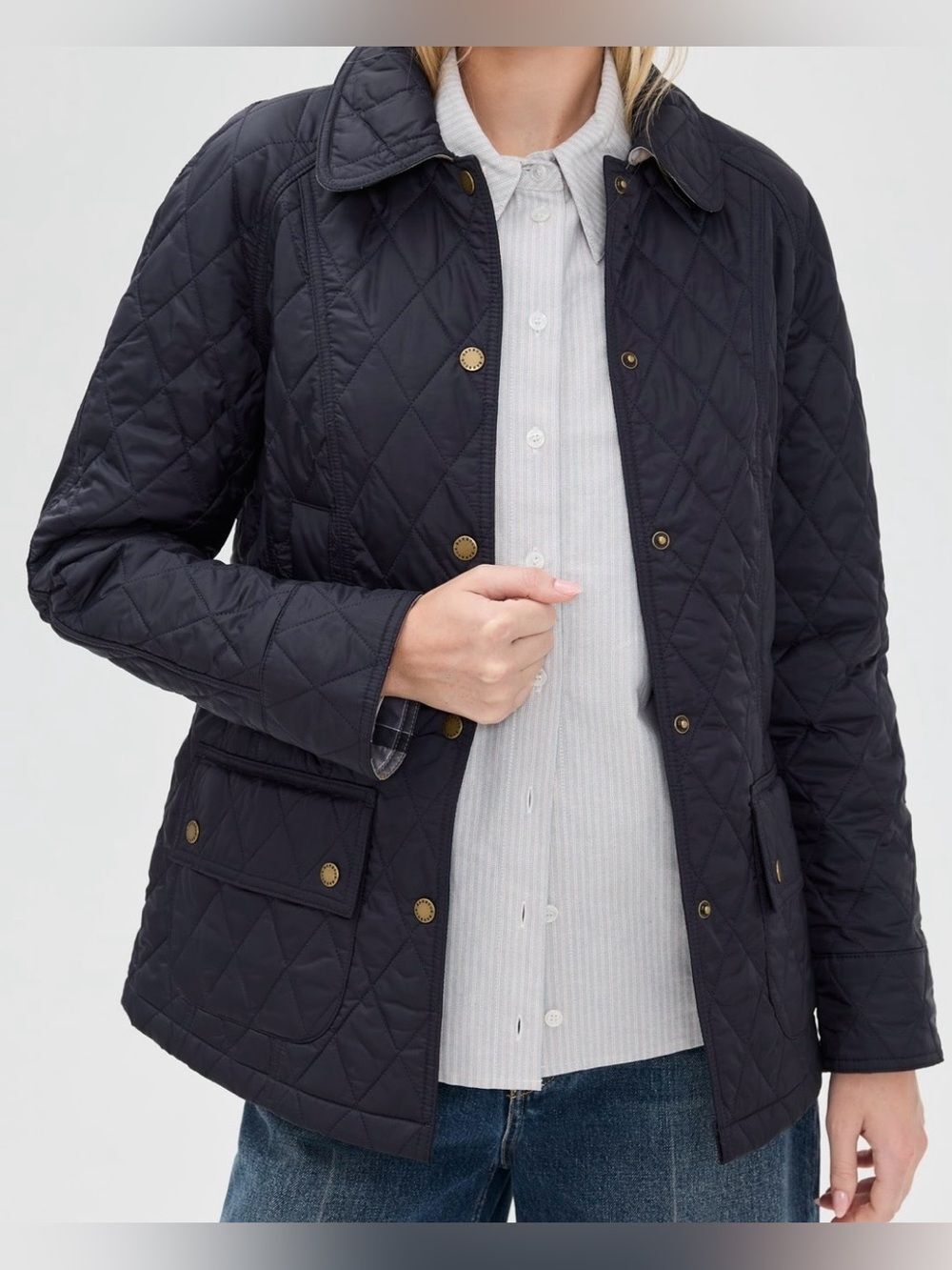 Barbour Black Quilted Field Barn Snap Beadnell Jacket 16 US Women’s Ranch